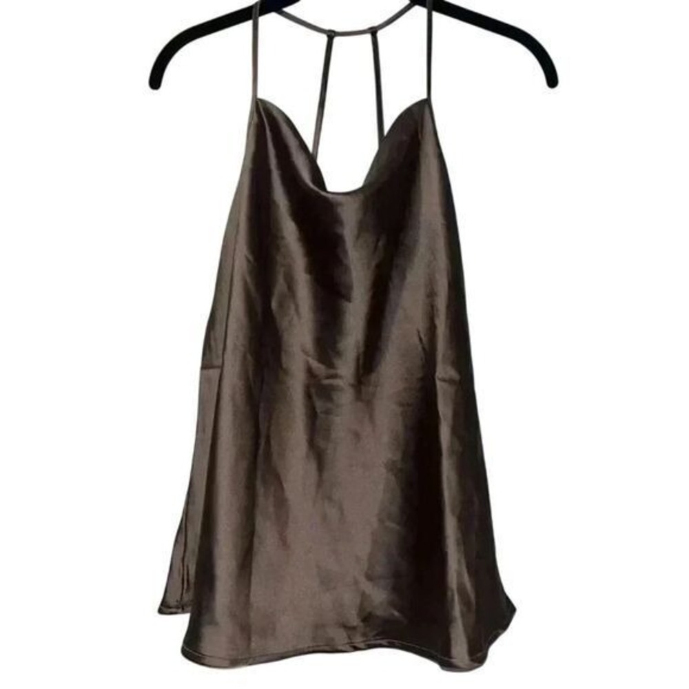 Pleione Elegant Brown Satin Halter Top Camisole Evening Party Tank D14